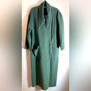 LINDA LUNDSTROM Sz 2L Green Sherpa Peak Lapel Double Breast Full Length Coat